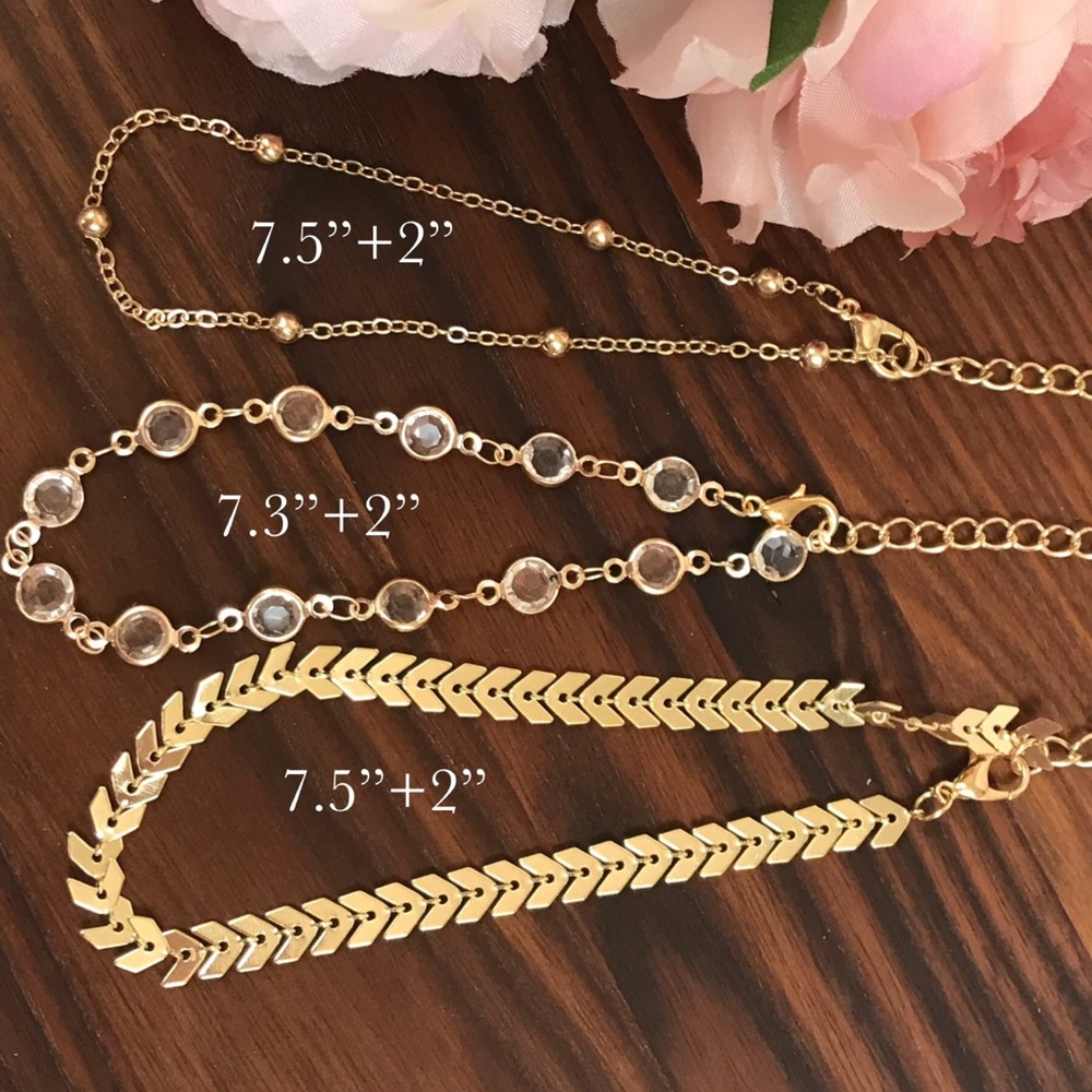 Bohemian 3 Piece Chevron Crystal Anklet Set - Picture 16 of 16